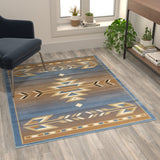 English Elm Southwestern 4' x 5' Area Rug - Olefin Rug with Jute Backing for Hallway, Entryway, Bedroom, Living Room