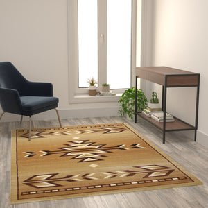 English Elm Southwestern 5' x 7' Brown Area Rug - Olefin Rug with Jute Backing for Hallway, Entryway, Bedroom, Living Room