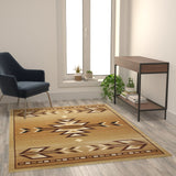 Southwestern 5' x 7' Brown Area Rug - Olefin Rug with Jute Backing for Hallway, Entryway, Bedroom, Living Room