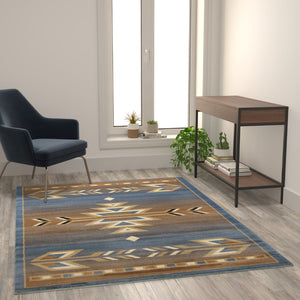 English Elm Southwestern 5' x 7' Area Rug - Olefin Rug with Jute Backing for Hallway, Entryway, Bedroom, Living Room