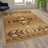 English Elm Southwestern 6' x 9' Brown Area Rug - Olefin Rug with Jute Backing for Hallway, Entryway, Bedroom, Living Room