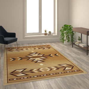 English Elm Southwestern 6' x 9' Brown Area Rug - Olefin Rug with Jute Backing for Hallway, Entryway, Bedroom, Living Room