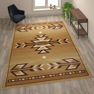 English Elm Southwestern 8' x 10' Brown Area Rug - Olefin Rug with Jute Backing for Hallway, Entryway, Bedroom, Living Room