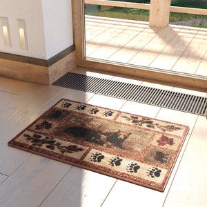 English Elm 2' x 3' Mother Bear & Cubs Nature Themed Olefin Area Rug with Jute Backing for Entryway, Living Room, Bedroom