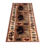 English Elm 2' x 7' Mother Bear & Cubs Nature Themed Olefin Area Rug with Jute Backing for Entryway, Living Room, Bedroom