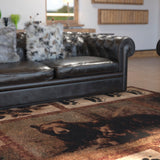 English Elm 4' x 5' Mother Bear & Cubs Nature Themed Olefin Area Rug with Jute Backing for Entryway, Living Room, Bedroom