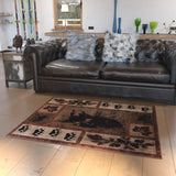 English Elm 4' x 5' Mother Bear & Cubs Nature Themed Olefin Area Rug with Jute Backing for Entryway, Living Room, Bedroom