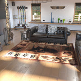 English Elm 8' x 10' Mother Bear & Cubs Nature Themed Olefin Area Rug with Jute Backing for Entryway, Living Room, Bedroom