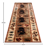 English Elm 2' x 11' Mother Bear & Cubs Nature Themed Olefin Area Rug with Jute Backing for Entryway, Living Room, Bedroom