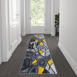 English Elm 2' x 7' Abstract Area Rug - Olefin Rug with Jute Backing for Hallway, Entryway, Bedroom, Living Room