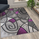 Abstract Olefin Area Rug 3' x 5' Purple & Gray Design, Stain-Resistant - Kid & Pet Friendly