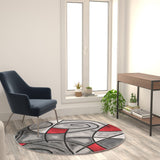 English Elm 5' x 5' Round Abstract Area Rug - Olefin Rug with Jute Backing - Living Room, Bedroom, Family Room