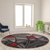 English Elm 7' x 7' Round Abstract Area Rug - Olefin Rug with Jute Backing - Living Room, Bedroom, Family Room