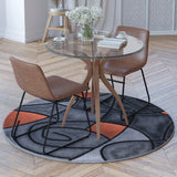 English Elm 5' x 5' Round Abstract Area Rug - Olefin Rug with Jute Backing - Living Room, Bedroom, Family Room