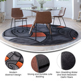 English Elm 7' x 7' Round Abstract Area Rug - Olefin Rug with Jute Backing - Living Room, Bedroom, Family Room