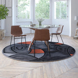 English Elm 7' x 7' Round Abstract Area Rug - Olefin Rug with Jute Backing - Living Room, Bedroom, Family Room