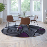 English Elm 7' x 7' Round Abstract Area Rug - Olefin Rug with Jute Backing - Living Room, Bedroom, Family Room