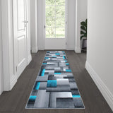 English Elm 2' x 7' Color Blocked Area Rug - Olefin Rug with Jute Backing - Entryway, Living Room, or Bedroom