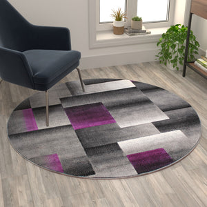 English Elm 5' x 5' Round Color Blocked Area Rug - Olefin Rug with Jute Backing - Entryway, Living Room, or Bedroom