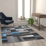 English Elm 5' x 7' Color Blocked Area Rug - Olefin Rug with Jute Backing - Entryway, Living Room, or Bedroom