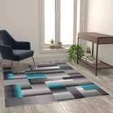 English Elm 5' x 7' Color Blocked Area Rug - Olefin Rug with Jute Backing - Entryway, Living Room, or Bedroom