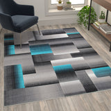 English Elm 5' x 7' Color Blocked Area Rug - Olefin Rug with Jute Backing - Entryway, Living Room, or Bedroom