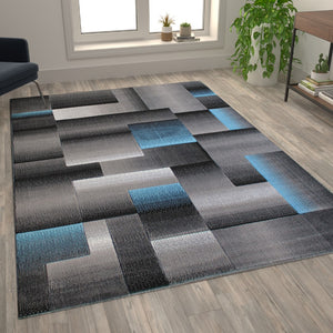 English Elm 6' x 9' Color Blocked Area Rug - Olefin Rug with Jute Backing - Entryway, Living Room, or Bedroom