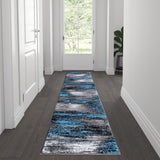 English Elm 2' x 7' Abstract Area Rug - Olefin Rug with Jute Backing for Hallway, Entryway, Bedroom, Living Room