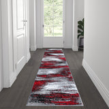 English Elm 2' x 7' Abstract Area Rug - Olefin Rug with Jute Backing for Hallway, Entryway, Bedroom, Living Room