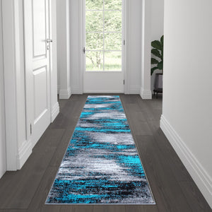 English Elm 2' x 7' Abstract Area Rug-Olefin Rug with Jute Backing for Hallway, Entryway, Bedroom, Living Room