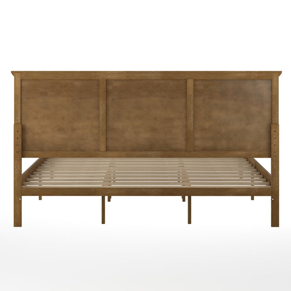 English Elm King Size Solid Wood Platform Bed Frame with Headboard, Footboard, and Slatted Bottom