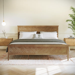 English Elm King Size Solid Wood Platform Bed Frame with Headboard, Footboard, and Slatted Bottom