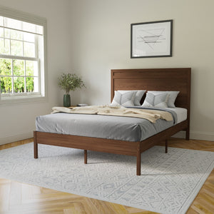 English Elm Full Size Solid Wood Platform Bed with Wooden Slats and Headboard, No Box Spring Needed,