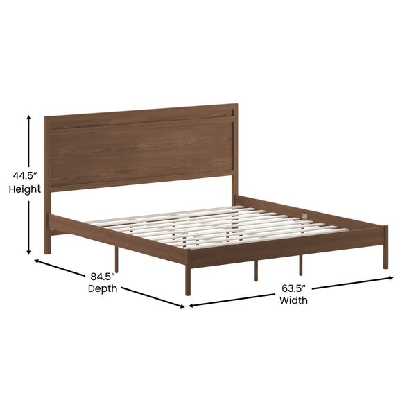 English Elm King Size Solid Wood Platform Bed with Wooden Slats and Headboard, No Box Spring Needed,