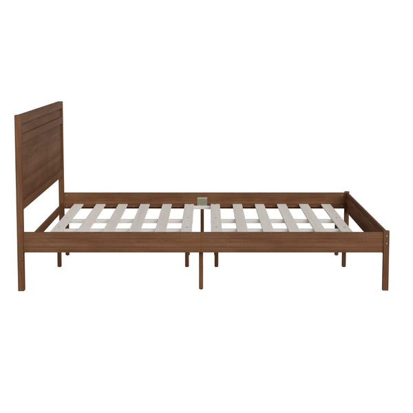 English Elm King Size Solid Wood Platform Bed with Wooden Slats and Headboard, No Box Spring Needed,