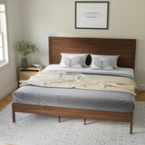 English Elm King Size Solid Wood Platform Bed with Wooden Slats and Headboard, No Box Spring Needed,