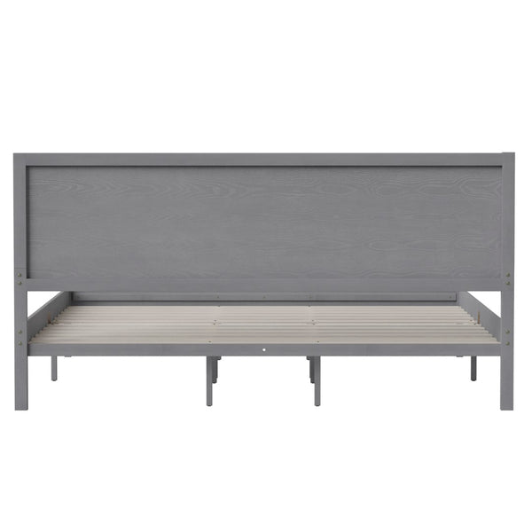 English Elm King Size Solid Wood Platform Bed with Wooden Slats and Headboard, No Box Spring Needed,