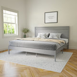 English Elm King Size Solid Wood Platform Bed with Wooden Slats and Headboard, No Box Spring Needed,