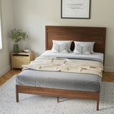 English Elm Queen Size Solid Wood Platform Bed with Wooden Slats and Headboard, No Box Spring Needed,