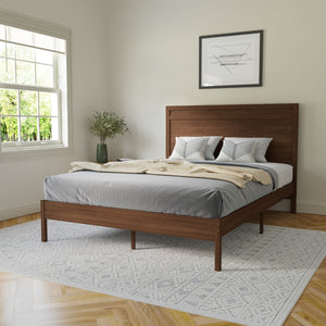 English Elm Queen Size Solid Wood Platform Bed with Wooden Slats and Headboard, No Box Spring Needed,