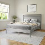 English Elm Queen Size Solid Wood Platform Bed with Wooden Slats and Headboard, No Box Spring Needed,