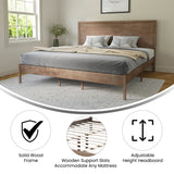 English Elm King Size Solid Wood Platform Bed with Wooden Slats and Headboard, No Box Spring Needed,