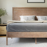 English Elm King Size Solid Wood Platform Bed with Wooden Slats and Headboard, No Box Spring Needed,