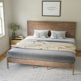 English Elm King Size Solid Wood Platform Bed with Wooden Slats and Headboard, No Box Spring Needed,