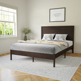 English Elm Queen Size Solid Wood Platform Bed with Wooden Slats and Headboard, No Box Spring Needed,