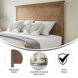 English Elm Full Size Herringbone Wooden Adjustable Headboard for Universal Metal Bed Frames