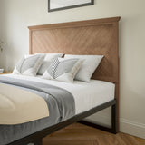 English Elm Full Size Herringbone Wooden Adjustable Headboard for Universal Metal Bed Frames