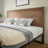 English Elm King Size Herringbone Wooden Adjustable Headboard for Universal Metal Bed Frames