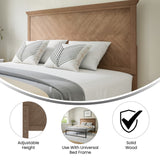 English Elm Queen Size Herringbone Wooden Adjustable Headboard for Universal Metal Bed Frames