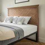 English Elm Queen Size Herringbone Wooden Adjustable Headboard for Universal Metal Bed Frames